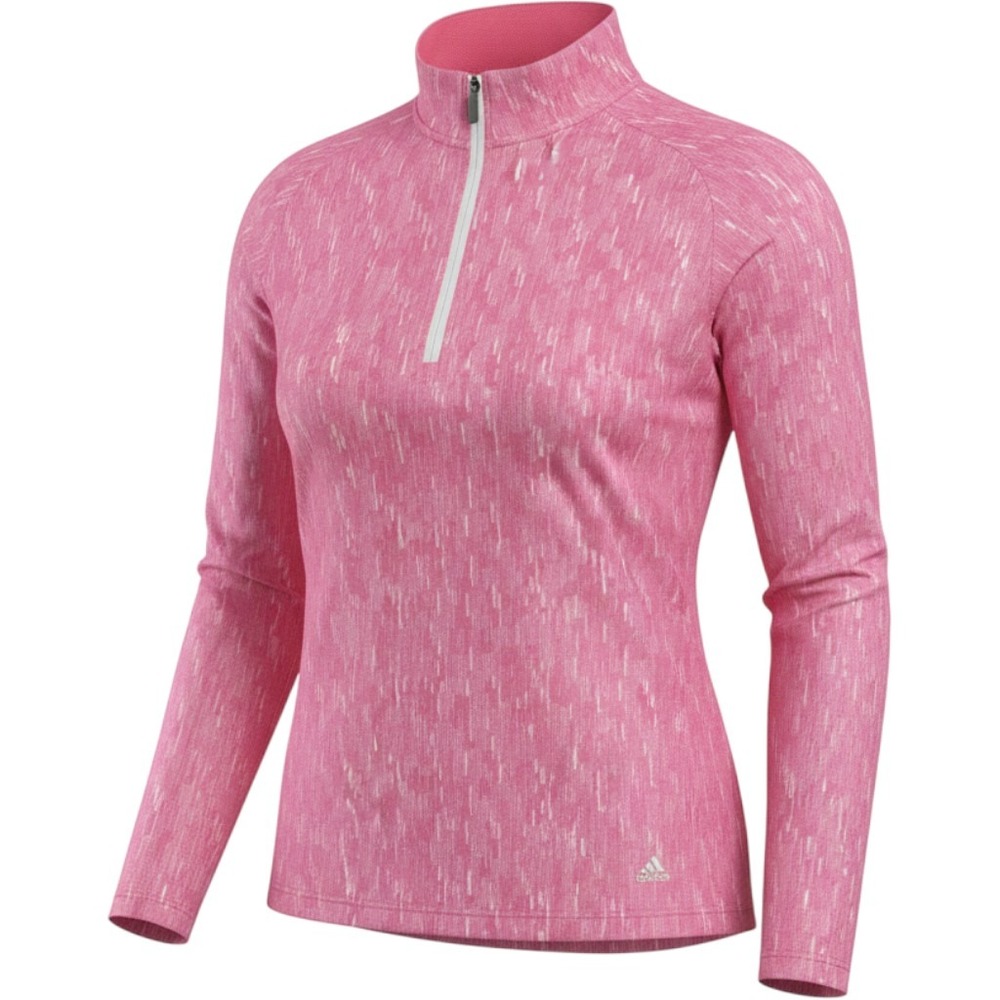 Adidas Golf Womens Pink White Quarter Zip Pullover Long Sleeve Top Large L
